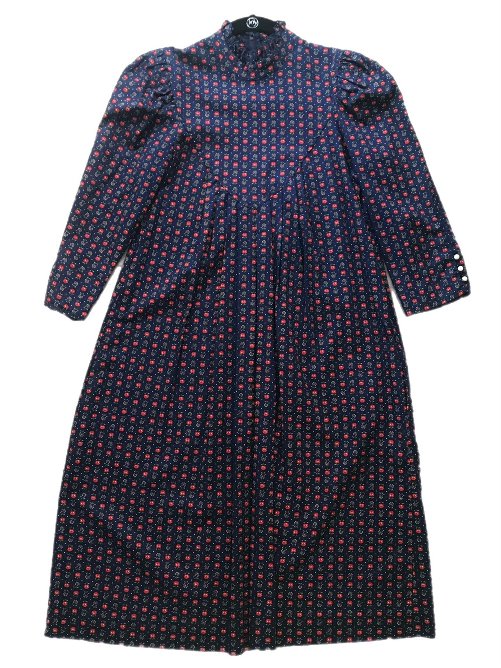 Vintage Floral Print Ruffle Mock Neck Midi Prairie Dress Cottagecore Country